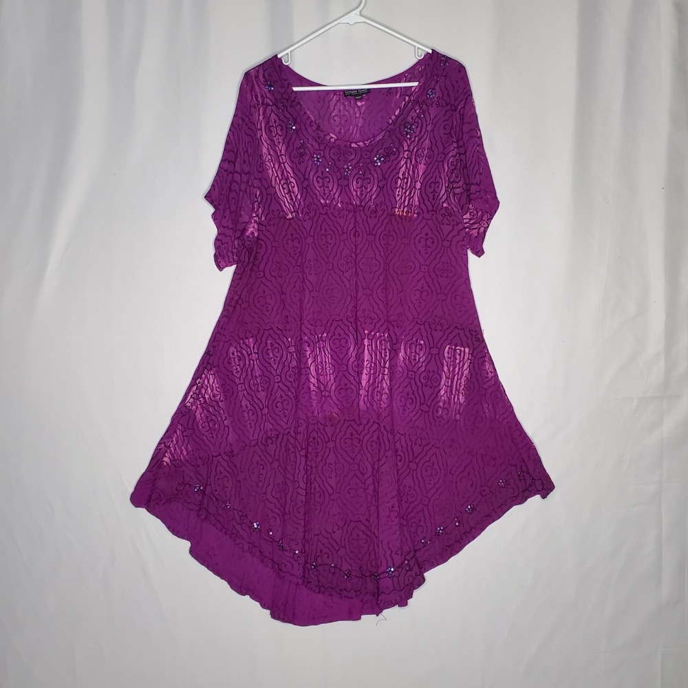 Greater Good Dress Plus One Size Purple Lightweight‎ Beaded Boho Hippie